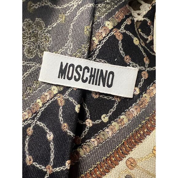 Vintage MOSCHINO mens unique Pattern Silk Necktie Tie - Picture 2 of 5